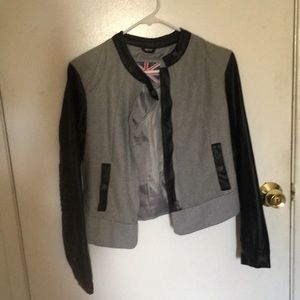 Wool Blend Bomber Jacket Size Small Gray and Black 30% Wool
